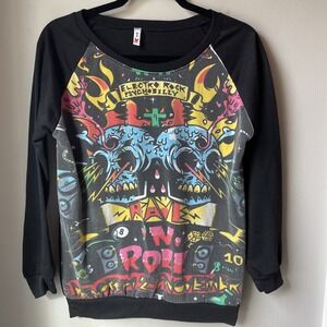 Electro Rock Psychobilly Pullover Size Small Rave & Roll Colorful